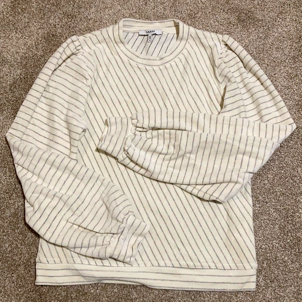 Ganni Harley Striped Cotton-Blend Velour Sweater Size 38 - Picture 6 of 8